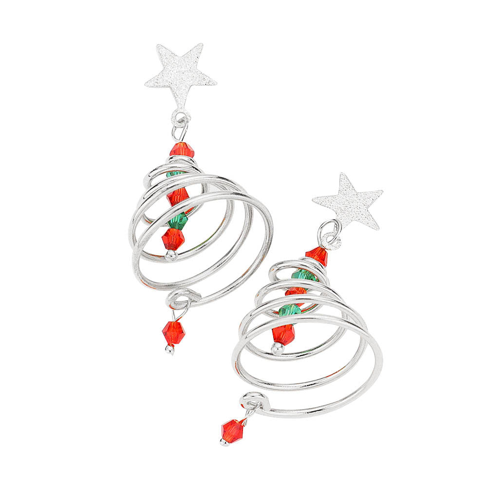 Rhodium Multi Christmas Tree Metal Wired Dangle Earrings. Christmas tree earrings jewelry will decorated your Christmas costumes, Earrings  would be awesome to wear all season and especially to your Christmas festivities. These make a great gift for someone who loves the magic of Christmas! Great gifts for Christmas, Thanks giving ,New Year and Birthday, Christmas, Stocking Stuffers, Secret Santa, BFF, etc.