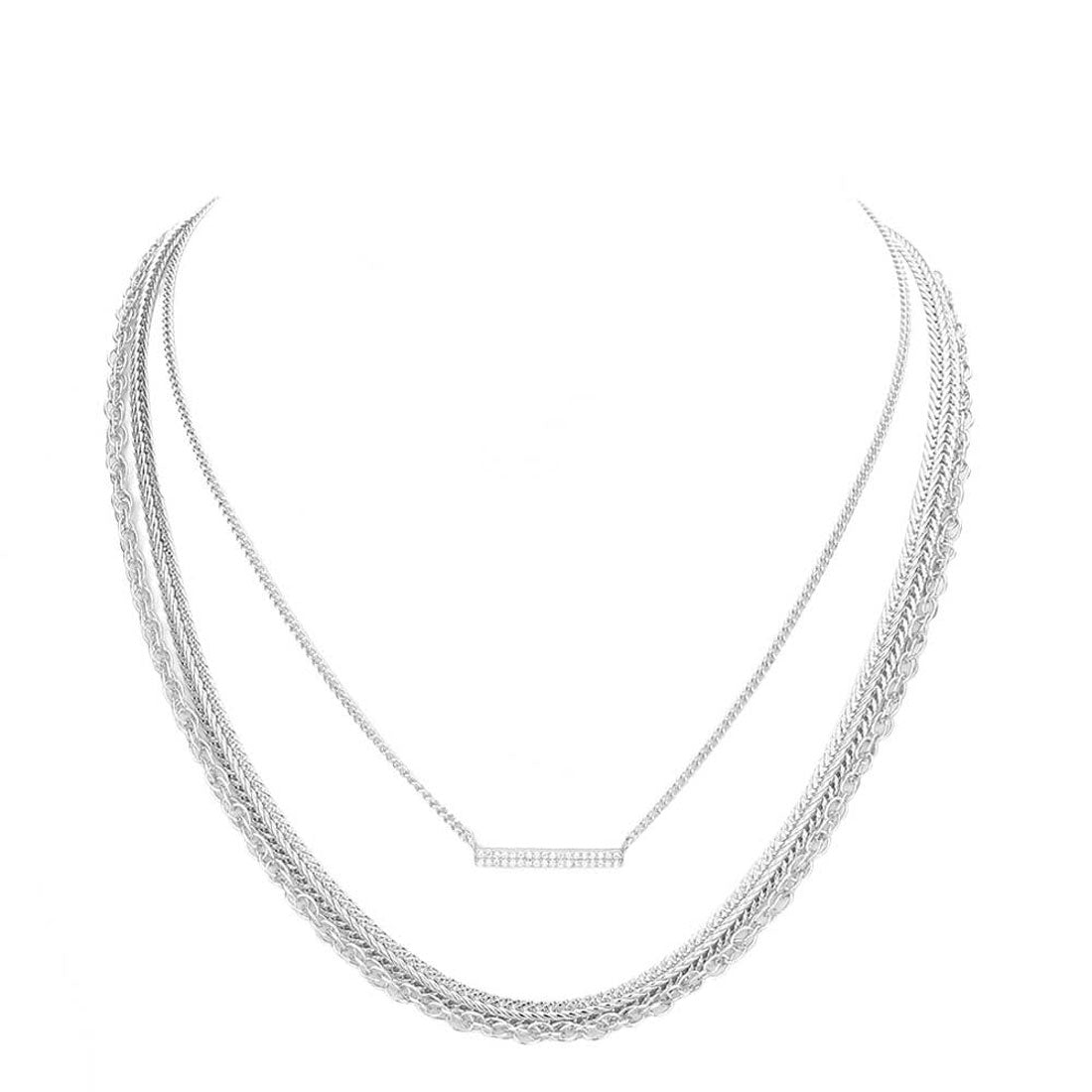 Rhodium Multi Layered CZ Pendant Necklace. Get ready with these Necklace, put on a pop of color to complete your ensemble. Perfect for adding just the right amount of shimmer & shine and a touch of class to special events. Perfect Birthday Gift, Anniversary Gift, Mother's Day Gift, Valentine's Day Gift.