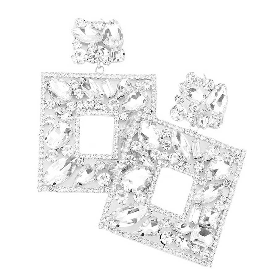 Rhodium Multi Stone Embellished Square Dangle Evening Earrings, put on a pop of color to complete your ensemble. Beautifully crafted design adds a gorgeous glow to any outfit. Perfect for adding just the right amount of shimmer & shine. Perfect for Birthday Gift, Anniversary Gift, Mother's Day Gift, Graduation Gift.