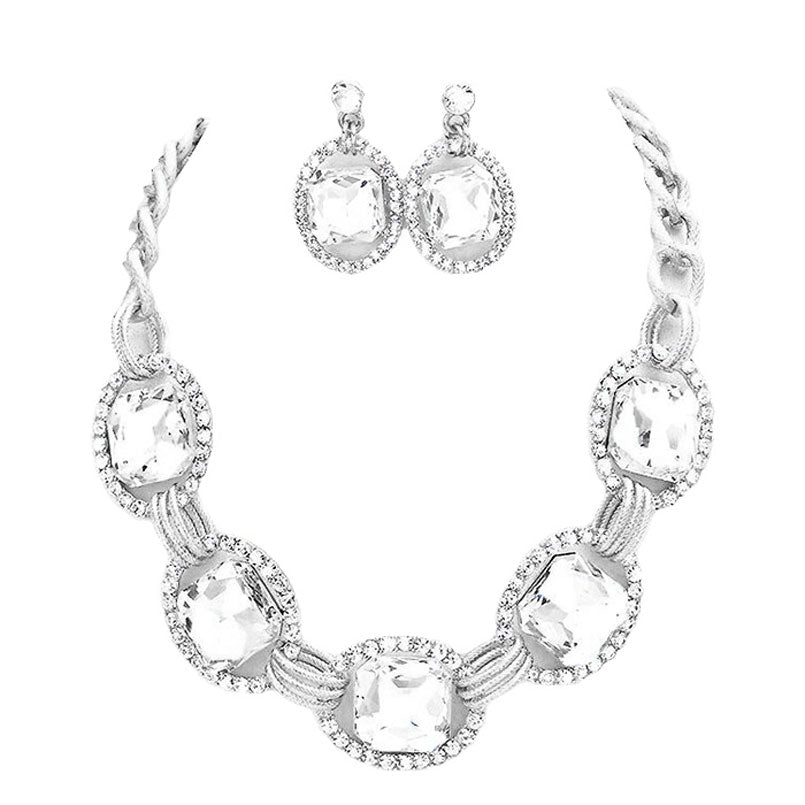 Rhodium Pave Trim Glass Crystal Link Necklace Wear together or separate according to your event, versatile enough for wearing straight through the week, perfectly lightweight for all-day wear, coordinate with any ensemble from business casual to everyday wear, the perfect addition to every outfit. Perfect Birthday Gift, Anniversary Gift, Mother's Day Gift, Graduation Gift, Prom Jewelry, Just Because Gift, Thank you Gift.