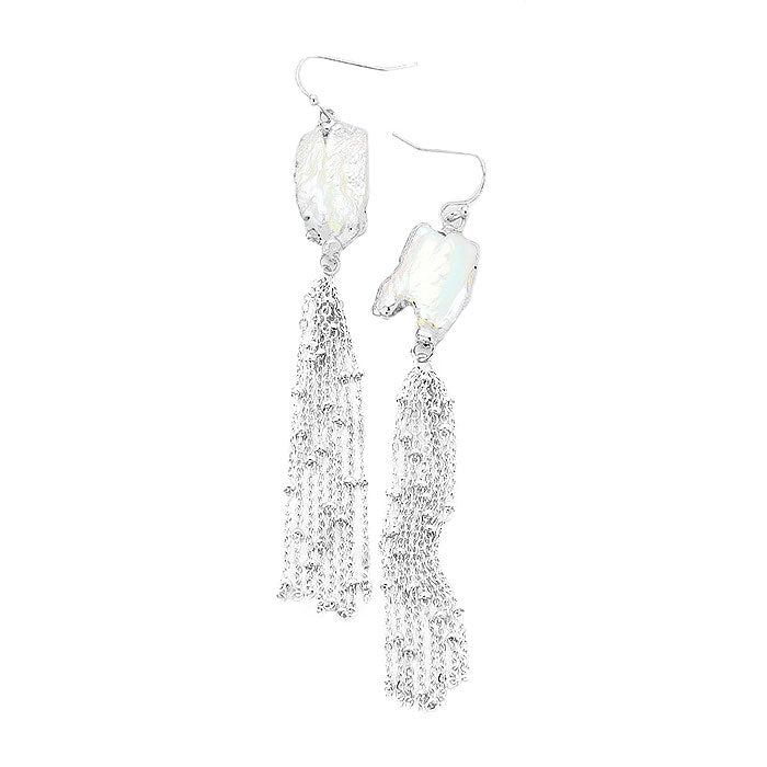 Rhodium Pearl Drop Chain Tassel Earrings, Add just the right amount of shine and you’ve got a look that’s polished to perfection. The elegance of these tassel earrings goes unmatched, great for wearing at a party! Perfect jewelry to enhance your look. Awesome gift for birthday, Anniversary or any special occasion.