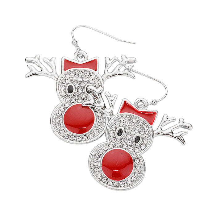 Rhodium Red Rhinestone Pave Rudolph Face Dangle Earrings. These beautiful and lightweight dangle earrings are designed with various Christmas elements. Wearing them can not only increase the Christmas atmosphere, but also enhance the relationship with your family. These exquisite animal themed earrings are suitable for various occasions. They are good jewelry accessories for Christmas parties and family gatherings.