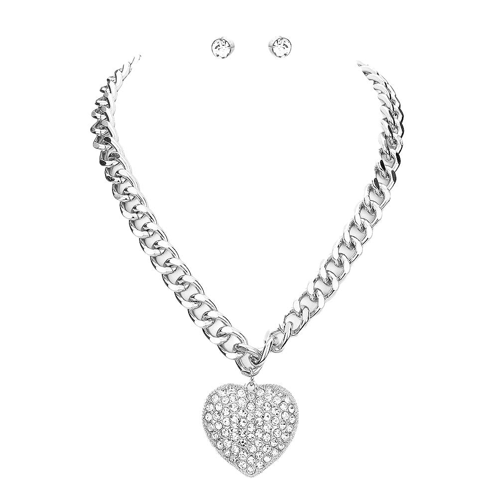 Rhodium Rhinestone Embellished Heart Pendant Necklace, embellishes your beauty showing perfect class at any special occasion. Get ready with these Pendant Necklaces to receive compliments. Put on a pop of color to complete your ensemble in a gorgeous way. Perfect for adding just the right amount of shimmer & shine and a touch of luxe to special events. Perfect Birthday Gift, Anniversary Gift, Mother's Day Gift, Valentine's Day Gift. Stay classy and gorgeous!