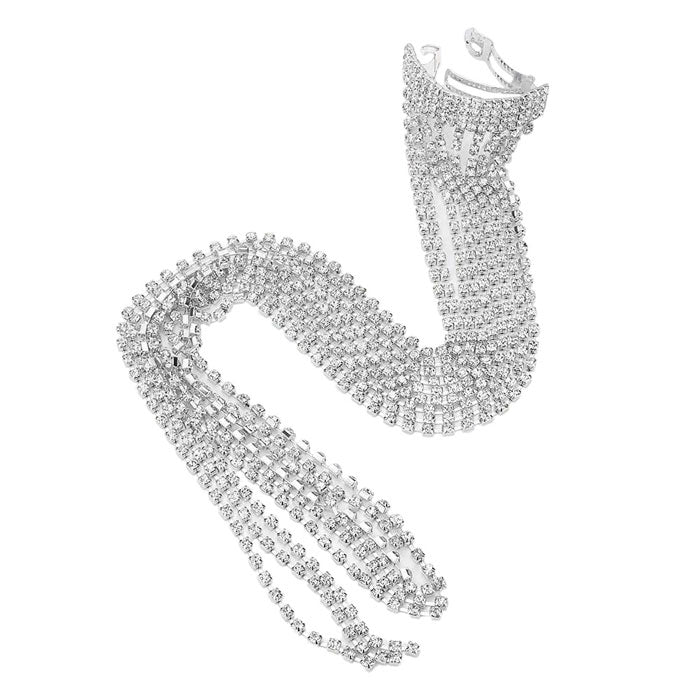 Rhodium Rhinestone Fringe Barrette. Accent your hairstyle with the fashionable flirty look of this chic bow barrette. It is a great accessory to embellish a bridesmaid’s hair, to add a touch of stylishness when wearing a Sunday dress, to enhance the look of a pageant outfit, or to stand out as the birthday girl.