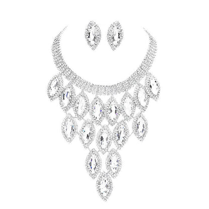 Rhodium Rhinestone Pave Oval Stone Cluster Vine Necklace, dare to dazzle with this bejeweled necklace, this stunning jewellery will sparkle all night long making you shine out like a diamond. Showing off your elegance. perfect for a night out on the town or a black tie party. Perfect Gift for Birthday, Anniversary, Prom, Mother's Day Gift, Thank you Gift.