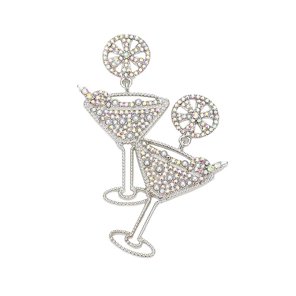 Rhodium Rhinestone Pearl Paved Cocktail Dangle Earrings, these Paved Cocktail dangles earrings are lightweight and make a stylish addition to your fashion earring and jewelry collection. The elegance of these earrings goes unmatched, great for wearing at a party! Perfect jewelry to enhance your look. Awesome gift for birthday, Anniversary, Valentine’s Day or any special occasion. 