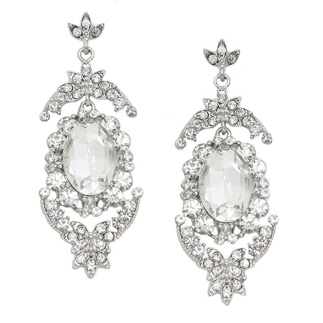 Rhodium Silver Oval bubble crystal rhinestone evening earrings. Get ready with these bright earrings, put on a pop of color to complete your ensemble. Perfect for adding just the right amount of shimmer & shine and a touch of class to special events. Perfect Birthday Gift, Anniversary Gift, Mother's Day Gift, Graduation Gift.