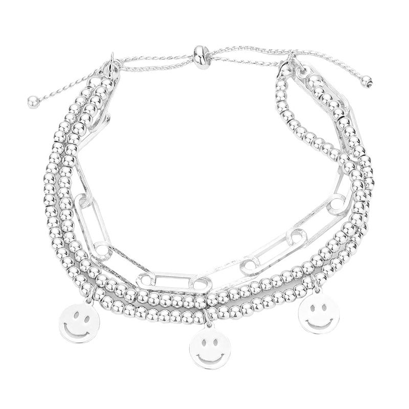 Rhodium Smile Charm Triple Layered Bracelet, Get ready with these Magnetic Bracelet, put on a pop of color to complete your ensemble. Perfect for adding just the right amount of shimmer & shine and a touch of class to special events. Perfect Birthday Gift, Anniversary Gift, Mother's Day Gift, Graduation Gift.