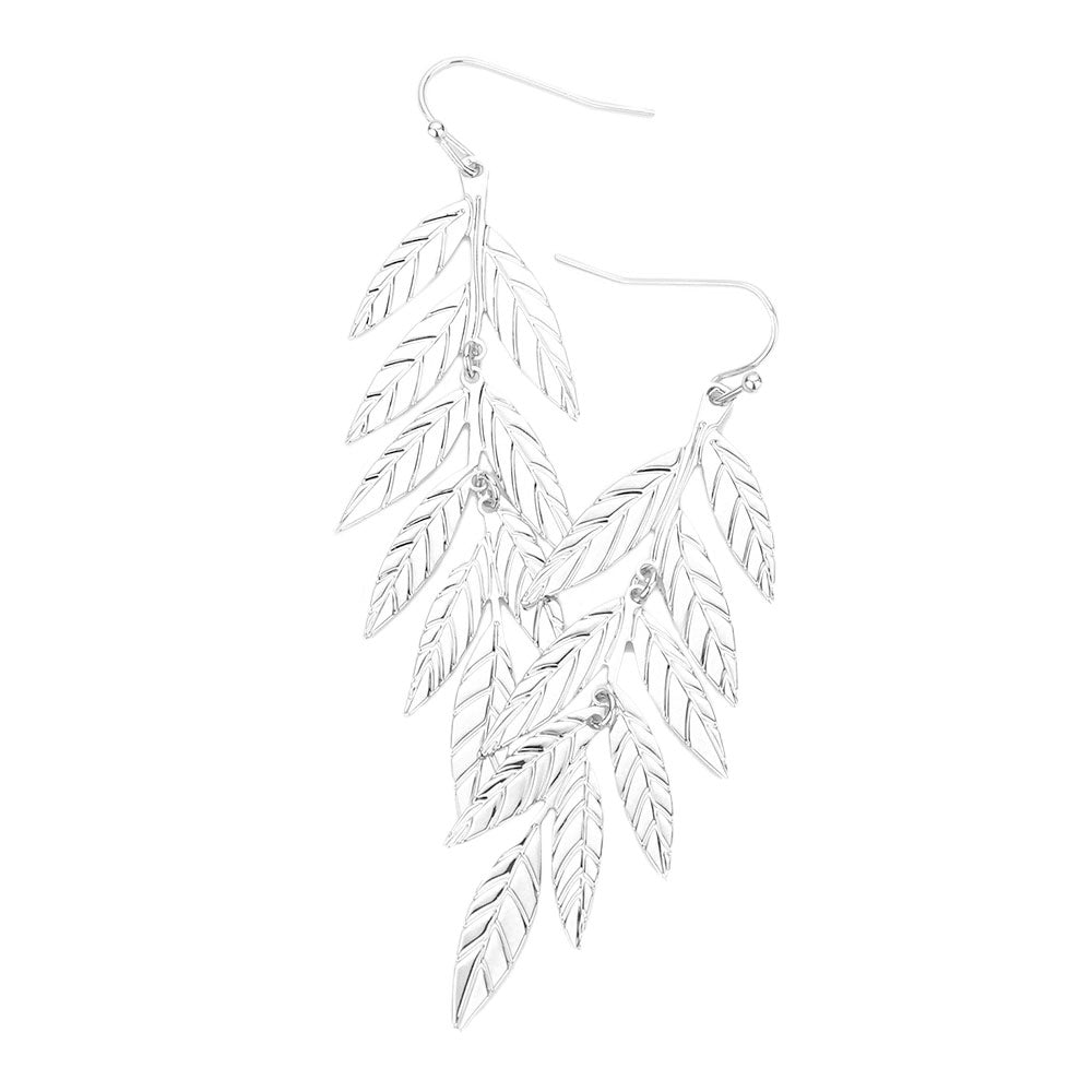 Rhodium Stunning Metal Leaf Dangle Earrings, fun handcrafted jewelry that fits your lifestyle and brings beautiful moments to your life adding a pop of pretty color. The beautifully crafted design adds a gorgeous glow to any outfit at any place, any time. Enhance your attire with these vibrant dangle earrings to show off your fun trendsetting style. Great gift idea for your Wife, Mom, or your Loving One. Stay trendy and beautiful