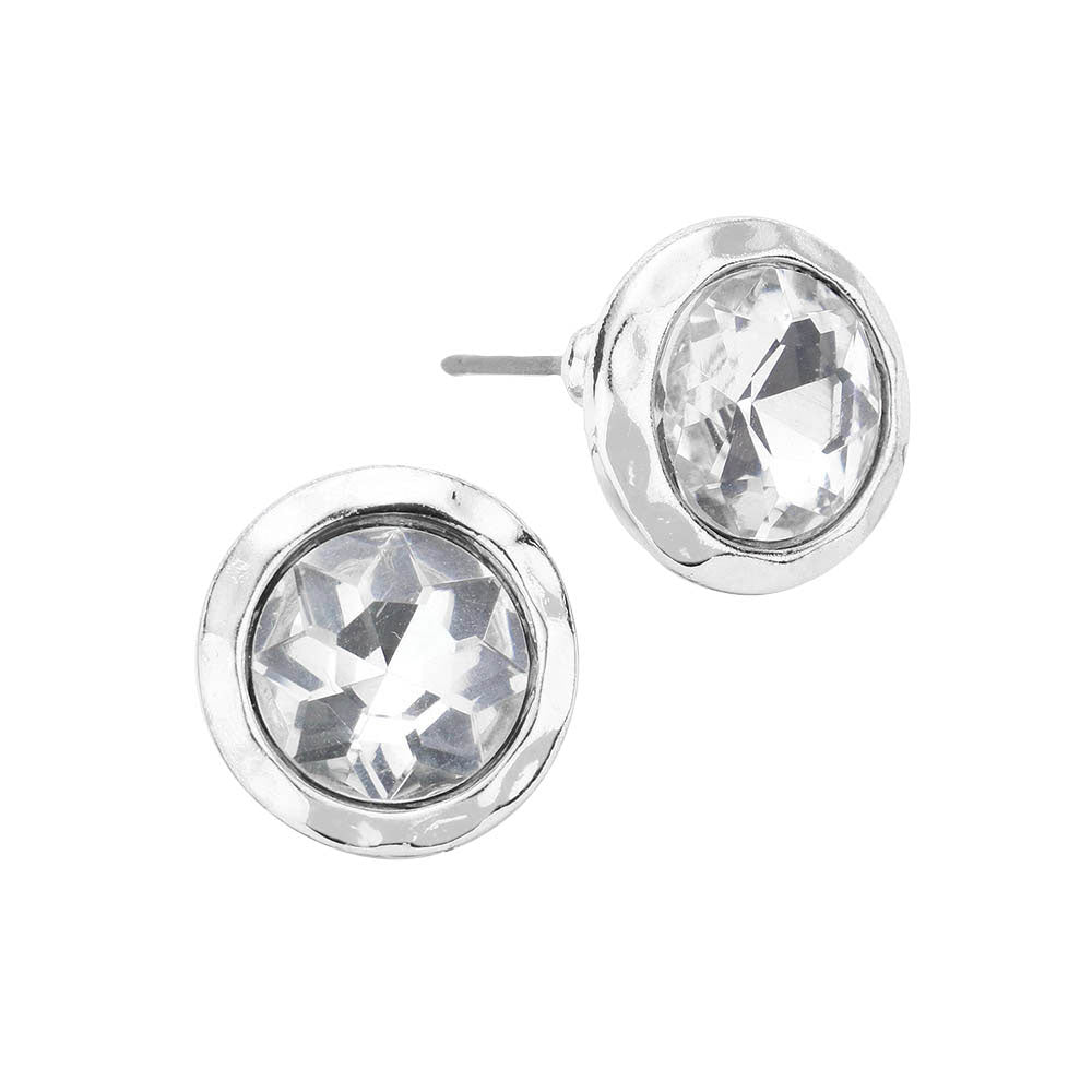 Rhodium Stylist Round Stone Stud Earrings, Delicately this stud earring will enhance your look, versatile enough for wearing straight through the week, perfectly lightweight for all-day wear, coordinate with any ensemble from business casual to everyday wear, the perfect addition to every outfit. Adds a touch of nature-inspired beauty to your look. Perfect Birthday Gift, Anniversary Gift, Mother's Day Gift, Graduation Gift, Prom Jewelry, Just Because Gift, Thank you Gift.
