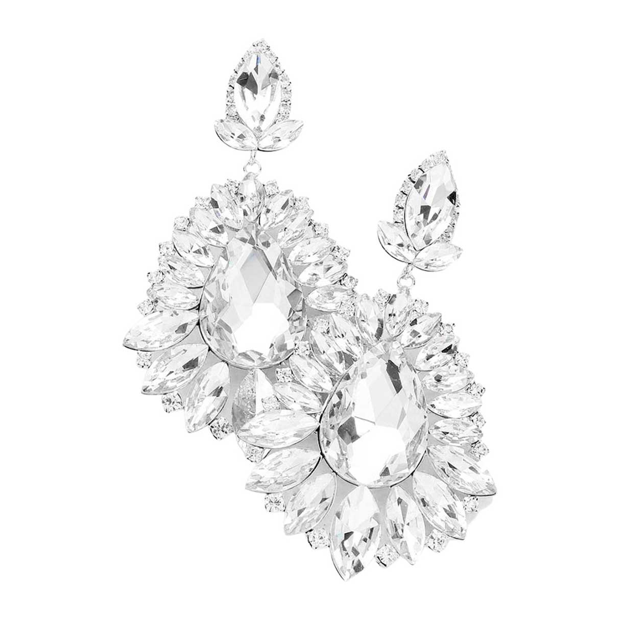 Rhodium Teardrop Center Marquise Stone Cluster Evening Earrings. Get ready with this earrings, Beautifully crafted design adds a gorgeous glow to any outfit. Jewelry that fits your lifestyle! Perfect Birthday Gift, Anniversary Gift, Mother's Day Gift, Anniversary Gift, Graduation Gift, Prom Jewelry, Just Because Gift, Thank you Gift.