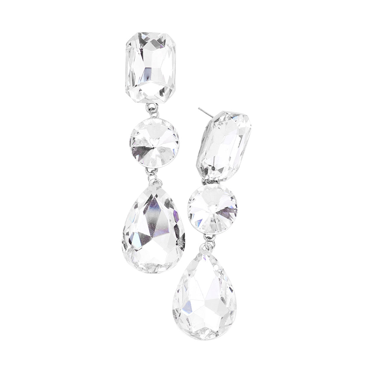 Rhodium Triple Crystal Rhinestone Evening Earrings. Elegance becomes you in these shiny glamorous Rhinestone earrings, the perfect sparkling accessory to add some sophisticated fun to your next social event. Coordinate this evening earrings with any ensemble from business casual wear, the perfect addition to every outfit. Perfect Gift Birthday, Holiday, Christmas, Valentine's Day, Anniversary, Just Because gift.
