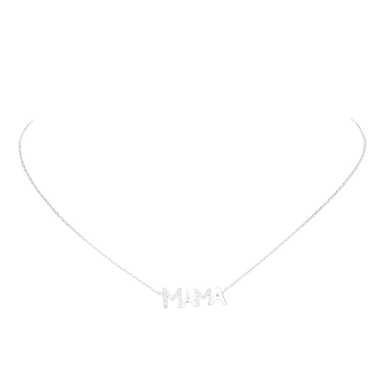 Rhodium White Gold Dipped CZ Mama Metal Message Pendant Necklace, Get ready with these Necklace, put on a pop of color to complete your ensemble. This necklace makes your mom feel special ! Perfect for adding just the right amount of shimmer & shine and a touch of class to special events. This Mama's necklace is perfect Mother's Day gift for all the special women in your life, be it mother, wife, sister or daughter.