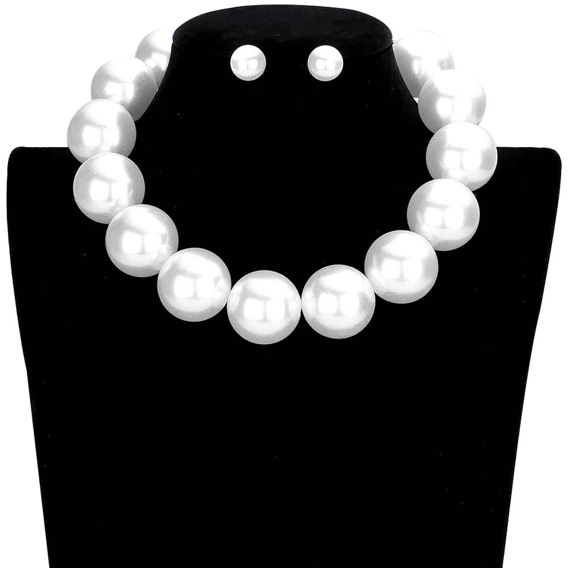 Rhodium White Pearl Ball Necklace. These pearl themed necklace earrings sets are Elegant. Beautifully crafted design adds a glow to your gorgeous outfit, necklace that will create your glamorous look. Suitable for wear Party, Wedding, Engagement, Anniversary, Date Night or any special events. Perfect Birthday, Anniversary, Mother's Day & Graduation Gift, Prom Jewelry, Just Because Gift, Thank you Gift.