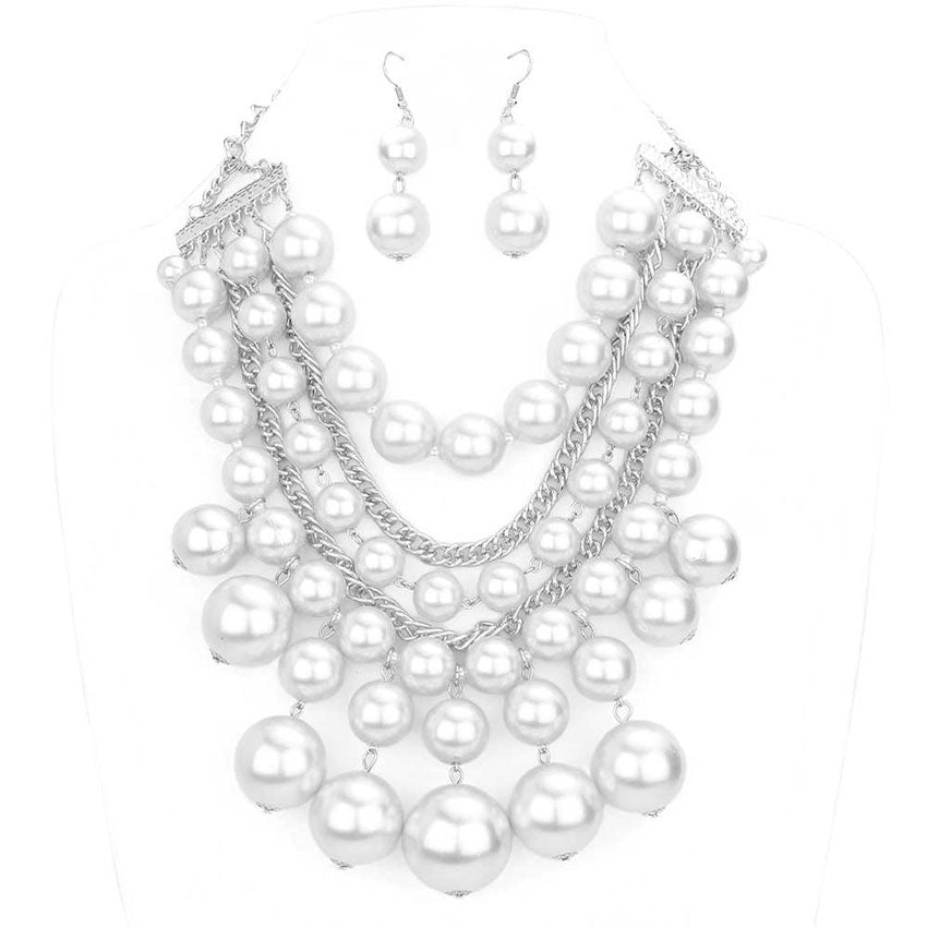 Rhodium White Pearl Cluster Statement Necklace, delicately polished necklace will enhance your look, versatile enough for wearing straight through the week, perfectly lightweight for all-day wear, coordinate with any ensemble from business casual to everyday wear, the perfect addition to every outfit. Adds a touch of nature-inspired beauty to your look. 