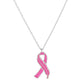 Rhodium Gold Dipped Enamel Feather Detailed Pink Ribbon Pendant Necklace. Beautifully crafted design adds a gorgeous glow to any outfit. Jewelry that fits your lifestyle! Perfect Birthday Gift, Anniversary Gift, Mother's Day Gift, Anniversary Gift, Graduation Gift, Prom Jewelry, Just Because Gift, Thank you Gift.