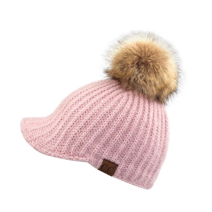 Rose C.C Cable Knitted Brim Beanie Natural Faux Fur Pom Pom Warm Winter Hat; reach for this classic toasty hat to keep you nice and warm in the chilly winter weather, the wintry touch finish to your outfit. Perfect Gift Birthday, Christmas, Holiday, Anniversary, Stocking Stuffer, Secret Santa, Valentines Day, Loved One, BFF