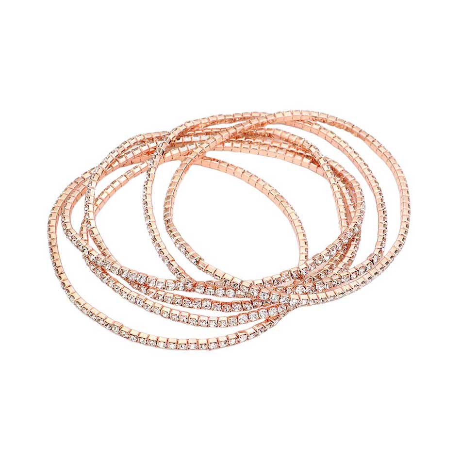 Rose Gold 6PCS Rhinestone Multi Layered Stretch Evening Bracelets, Beautiful rhinestones Stretch Bracelets; add this 6 piece layered bracelet to light up any outfit. Elegant Rhinestone gives you a cozy and stylish feel, can bring you a nice wearing experience and make you shine more in the crowd. Great to dress up for any events which you want to be more charming and impressive like: Wedding, Anniversary, Birthday, Party, Prom, Ball, Cocktail Party, Pageants.