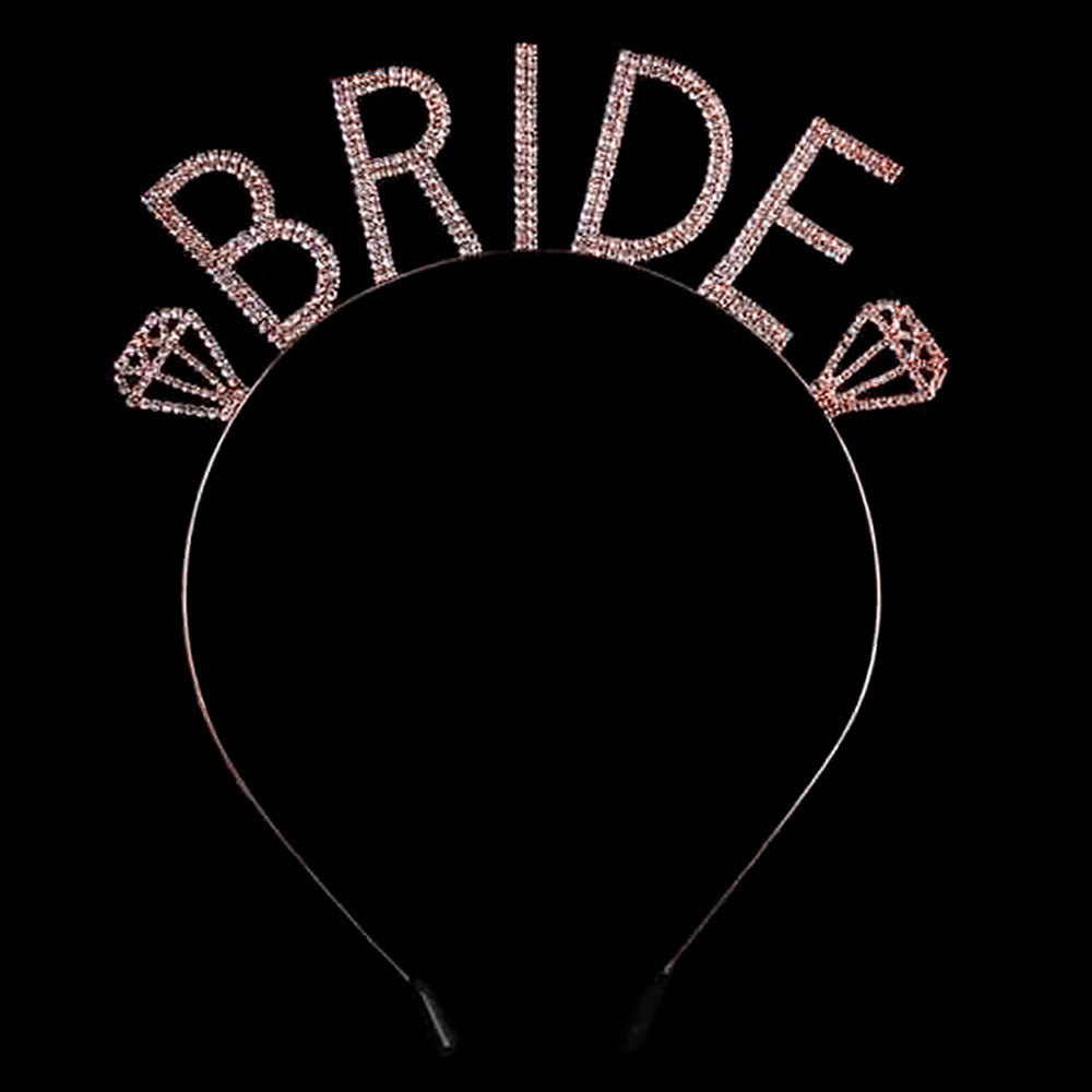 Rose Gold Bride Rhinestone Headband. A timeless selection, Bridal Rhinestone Headband is exceptionally elegant, adding an exquisite detail to your wedding dress or tie it on your hair for a glamorous to any outfit. This headband will pair beautifully with your dress for elegant presentation. Perfect for brides, bridal parties, and any other formal occasion.