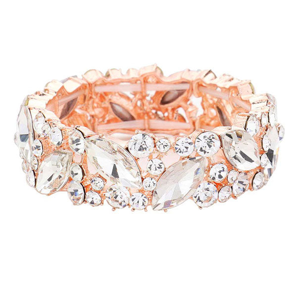 Rose Gold Crystal Glass Marquise Evening Stretch Bracelet. This Crystal Evening Stretch Bracelet sparkles all around with it's surrounding, stretch bracelet that is easy to put on, take off and comfortable to wear. It looks modern and is just the right touch to set off. Perfect jewelry to enhance your look. Awesome gift for birthday, Anniversary, Valentine‚Äôs Day or any special occasion.