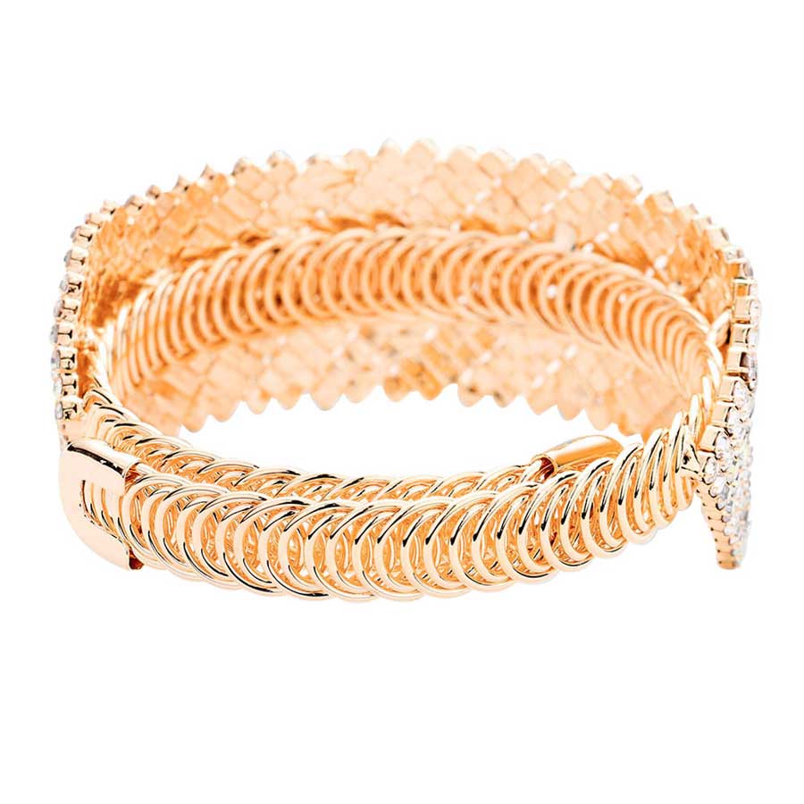 Rose Gold Crystal Rhinestone Adjustable Evening Bracelet, brings a gorgeous glow to your outfit to show off the royalty on any special occasion. It's a perfect beauty that highlights your appearance and grasps everyone's eye on any special occasion. Wear this beauty to add a gorgeous glow to your special outfit at weddings, wedding showers, receptions, anniversaries, and other special occasions. A beautiful gift and an ideal choice for your loved one or yourself to glow on any special day.