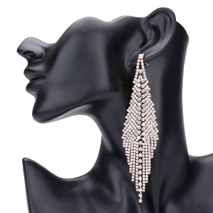 Rose Gold Crystal Rhinestone Fringe Evening Earrings. These earrings Look as regal on the outside as you feel on the inside, feel absolutely flawless. Fabulous fashion and sleek style adds a pop of pretty color to your attire, coordinate with any ensemble from business casual to everyday wear.  Perfect Birthday Gift, Anniversary Gift, Mother's Day Gift, Thank you Gift.