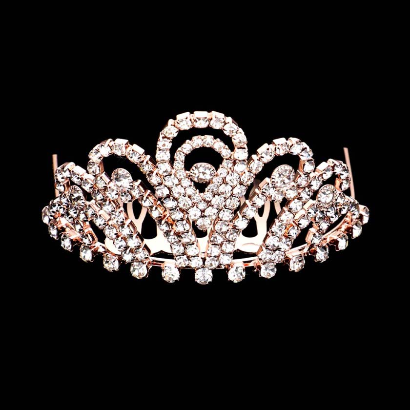 Rose Gold Crystal Rhinestone Pave Princess Mini Tiara, this princess mini tiara is made of rhinestone that amps up your beauty with confidence on any special occasion. Easy wear, sturdy and non-breakable headgear makes it durable. The mini hair accessory is really beautiful, Pretty, and lightweight. It makes You More Eye-catching at events and wherever you go.