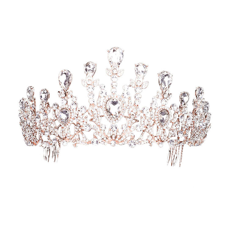 Rose Gold Crystal Teardrop Detail Bubble Stone Pave Marquise Tiara, this tiara features precious stones and an artistic design. Makes You More Eye-catching in the Crowd. Suitable for Wedding, Engagement, Prom, Dinner Party, Birthday Party, Any Occasion You Want to Be More Charming.