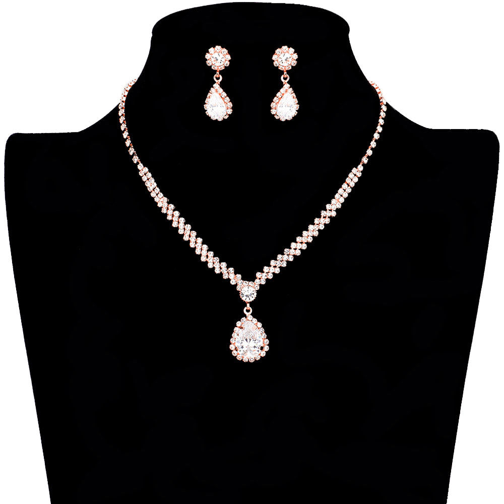 Rose Gold Crystal Teardrop Drop Rhinestone Necklace, is a stunning jewelry set that will sparkle all night long making you shine like a diamond on special occasions. Wear together or separate according to your event with different outfits to add perfect luxe and class with incomparable beauty. Simple sophistication makes a stand-out addition to your collection designed to accent the neckline and add a gorgeous stylish glow to any special outfit in style. 