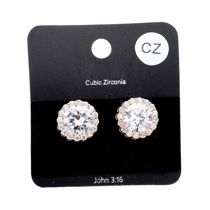 Rose Gold Cubic Zirconia Crystal Rhinestone Round Stud Earrings. Delicately this stud earring will enhance your look, versatile enough for wearing straight through the week, perfectly lightweight, coordinate with any ensemble from business casual to wear, the perfect addition to every outfit. Adds a touch of nature-inspired beauty to your look. Perfect Birthday Gift, Anniversary Gift, Mother's Day Gift, Graduation Gift, Prom Jewelry, Just Because Gift, Thank you Gift.