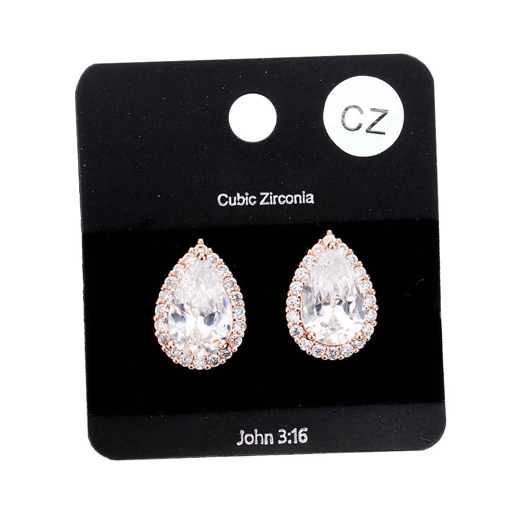 Rose Gold Cubic Zirconia Teardrop Crystal Rhinestone Stud Earrings, are cute and beautifully crafted earrings that dangle on your earlobes with a perfect glow to make you stand out and show your unique and beautiful look everywhere on special occasions. Put on a pop of color to complete your special day ensemble in an attractive way.