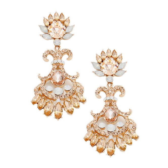 Rose Gold Glass Crystal Flame Statement Evening Earrings, put on a pop of color to complete your ensemble. Perfect for adding just the right amount of shimmer & shine and a touch of class to special events. Perfect Birthday Gift, Anniversary Gift, Mother's Day Gift, Graduation Gift.