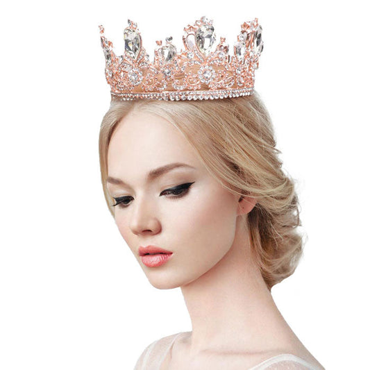 Rose Gold Glass Crystal Pageant Queen Tiara, this tiara features precious stones and an artistic design. Makes You More Eye-catching in the Crowd. Suitable for Wedding, Engagement, Prom, Dinner Party, Birthday Party, Any Occasion You Want to Be More Charming.