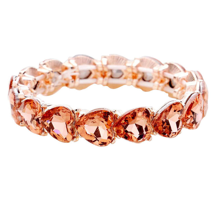 Rose Gold Heart Crystal Stretch Evening Bracelet, put on a pop of color to complete your ensemble. Perfect for adding just the right amount of shimmer & shine and a touch of class to special events. Perfect Birthday Gift, Anniversary Gift, Mother's Day Gift, Graduation Gift, Valentine’s Gift.