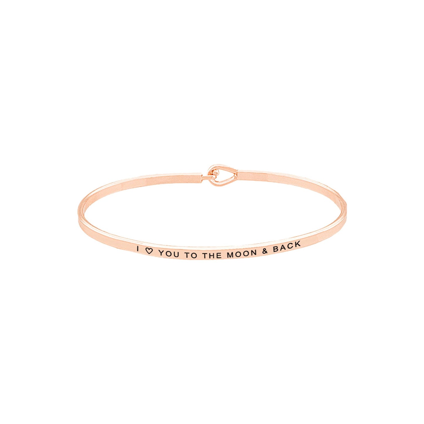 Rose Gold I Love You to the Moon & Back Brass Thin Metal Hook Bracelet. Look like the ultimate fashionista with these Bracelet! Add something special to your outfit this Valentine! special It will be your new favorite accessory. Perfect Birthday Gift, Anniversary Gift, Mother's Day Gift, Graduation Gift, Valentine's Day Gift.