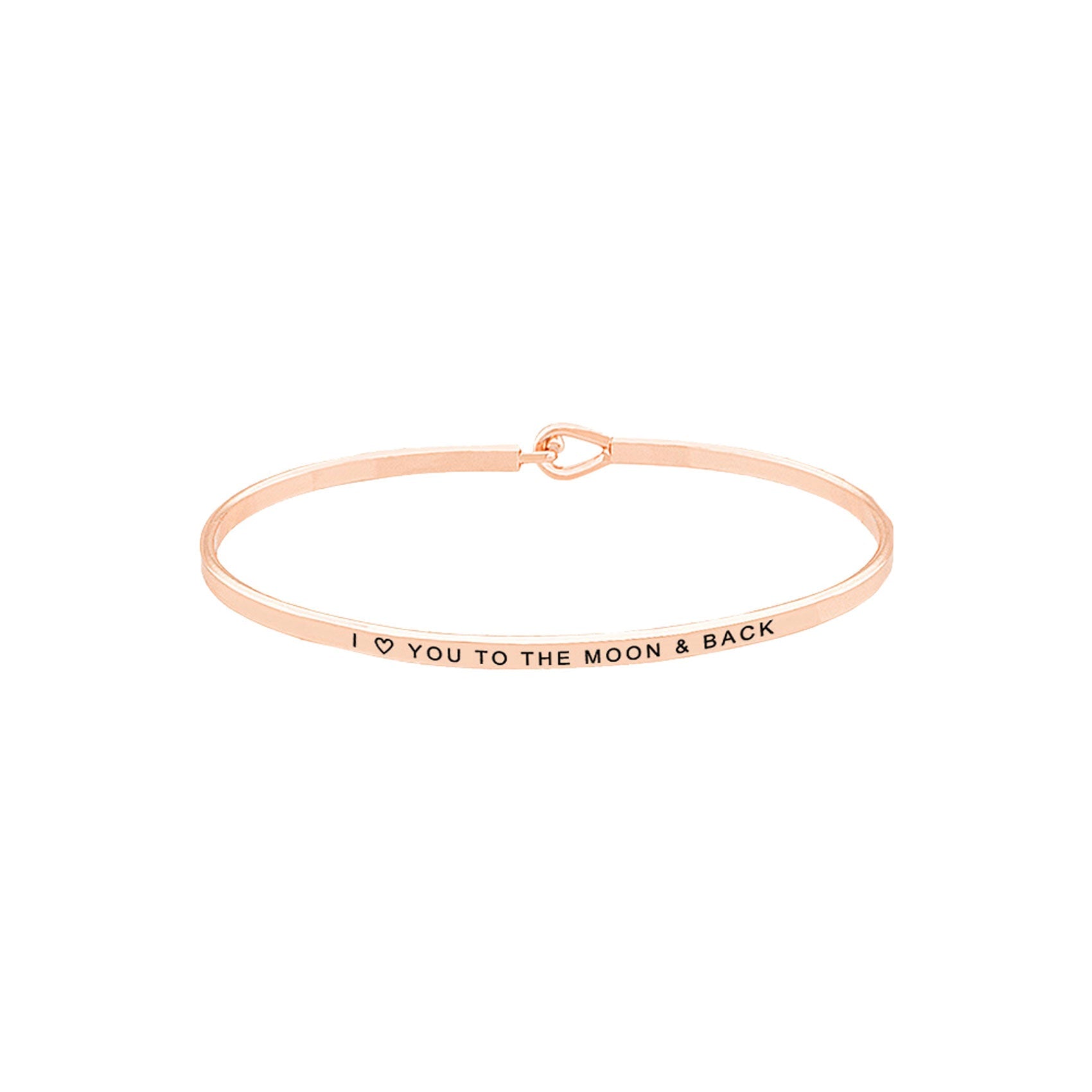 Rose Gold I Love You to the Moon & Back Brass Thin Metal Hook Bracelet. Look like the ultimate fashionista with these Bracelet! Add something special to your outfit this Valentine! special It will be your new favorite accessory. Perfect Birthday Gift, Anniversary Gift, Mother's Day Gift, Graduation Gift, Valentine's Day Gift.