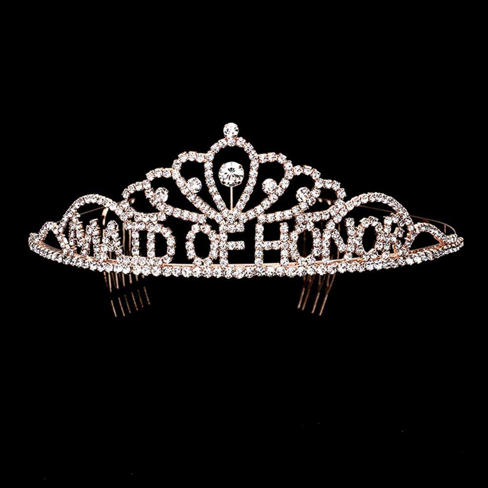 Rose Gold Maid Of Honor Rhinestone Princess Tiara, the maid of honor princess tiara is a classic royal tiara made from gorgeous rhinestones is the epitome of elegance. Exquisite design with gorgeous color and brightness, makes you more eye-catching in the crowd and also it will make you more charming and pretty without fail.