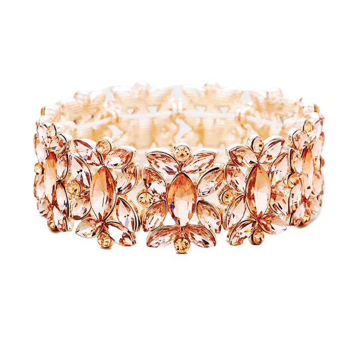 Rose Gold Marquise Floral Oval Crystal Cluster Stretch Evening Bracelet, abaolutely gorgeous and glitters on your earlobs to make you stand out. It looks so pretty, brightly and elegant at any special occasion. This Crystal Cluster Bracelets designed to be trendy fashion statement. These Bracelets bangle are perfect for any occasion whether formal or casual or for going to a party or special occasions. Perfect gift for birthday, Valentine’s Day, Party, Prom.