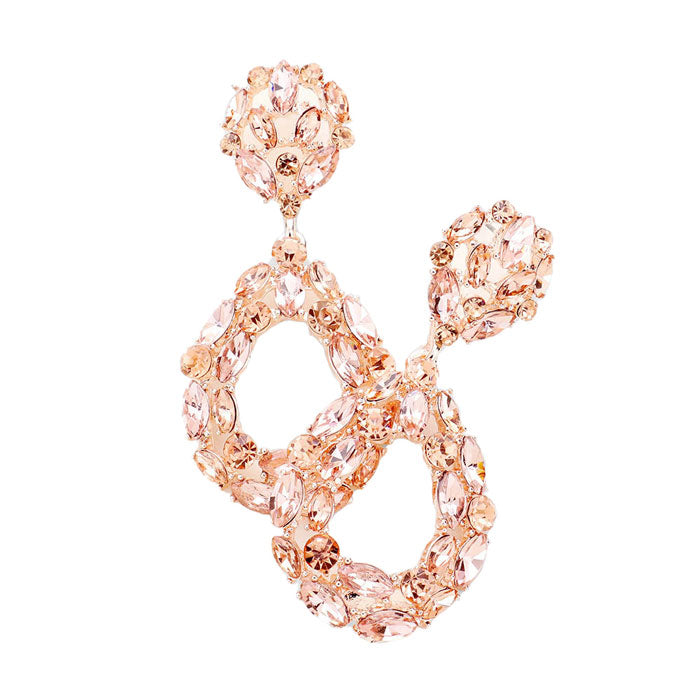 Rose Gold Marquise Round Stone Cluster Open Teardrop Evening Earrings, Look like the ultimate fashionista with these Earrings! Add something special to your outfit! Ideal for parties, weddings, graduation, prom, holidays, pair these studs earrings with any ensemble for a polished look. These earrings pair perfectly with any ensemble from business casual, to night out on the town or a black-tie party.