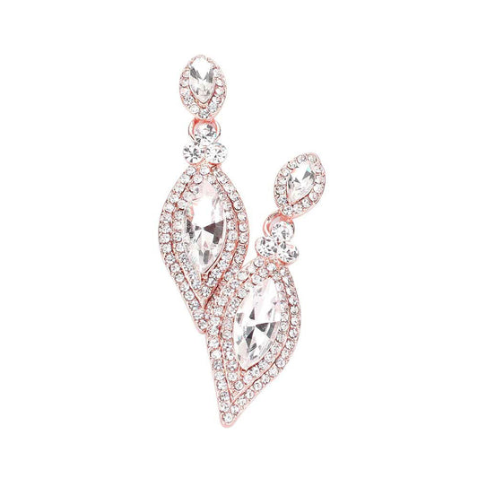 Rose Gold Marquise Stone Accented Dangle Evening Earrings, Look like the ultimate fashionista with these Earrings! Add something special to your outfit! Ideal for parties, weddings, graduation, prom, holidays, pair these studs back earrings with any ensemble for a polished look. These earrings pair perfectly with any ensemble from business casual, to night out on the town or a black-tie party.