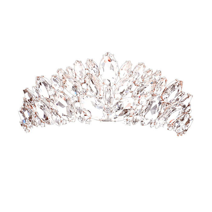 Rose Gold Marquise Stone Cluster Vine Pageant Tiara, this tiara features precious stones and an artistic design. Makes You More Eye-catching in the Crowd. Suitable for Wedding, Engagement, Prom, Dinner Party, Birthday Party, Any Occasion You Want to Be More Charming.