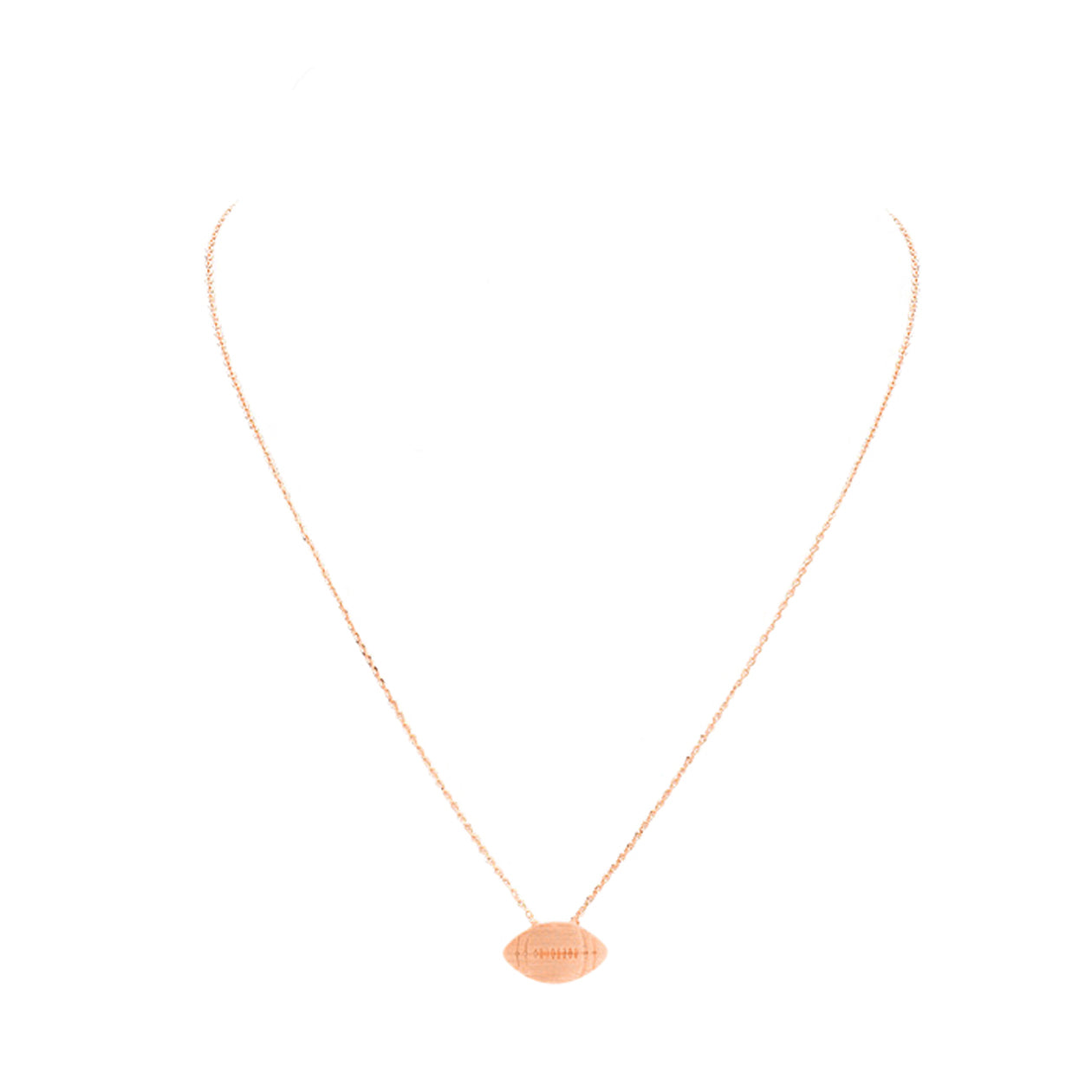 Rose Gold Metal Football Pendant Necklace, Add this simple sports-themed Pendant necklace to any look for a hint of bling! A delicately polished necklace that will enhance your look. It's versatile enough for wearing straight through the week. Coordinate with any ensemble from business casual to daily wear. The perfect addition to your attire and to every outfit. Wear this while cheering up your favorite team at the gallery to make you stand out from the crowd.