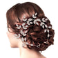 Rose Gold Rhinestone Embellished Leaf Cluster Vine Bun Wrap Headpiece. Perfect for adding just the right amount of shimmer & shine, will add a touch of class, beauty and style to your wedding, prom, special events, embellished glass crystal to keep your hair sparkling all day & all night long. 