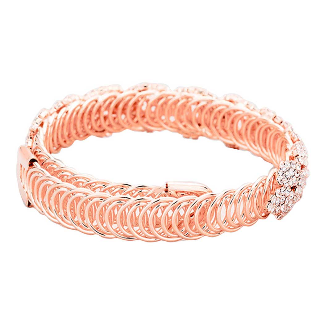 Rose Gold Rhinestone Pave Marquise Evening Bracelet, put on a pop of color to complete your ensemble. Beautifully crafted design adds a gorgeous glow to any outfit. Perfect for adding just the right amount of shimmer & shine. Perfect for Birthday Gift, Anniversary Gift, Mother's Day Gift, Graduation Gift.