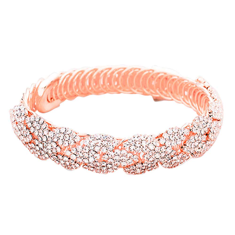 Rose Gold Rhinestone Pave Marquise Evening Bracelet, put on a pop of color to complete your ensemble. Beautifully crafted design adds a gorgeous glow to any outfit. Perfect for adding just the right amount of shimmer & shine. Perfect for Birthday Gift, Anniversary Gift, Mother's Day Gift, Graduation Gift.