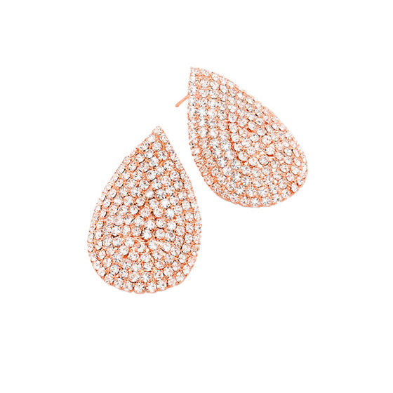 Rose Gold Rhinestone Pave Teardrop Evening Earrings, Add just the right amount of shine and you’ve got a look that’s polished to perfection. These gorgeous Rhinestone pieces will show your class in any special occasion. The elegance of these evening earrings goes unmatched, great for wearing at a party! Perfect jewelry to enhance your look. Awesome gift for birthday, Anniversary or any special occasion.
