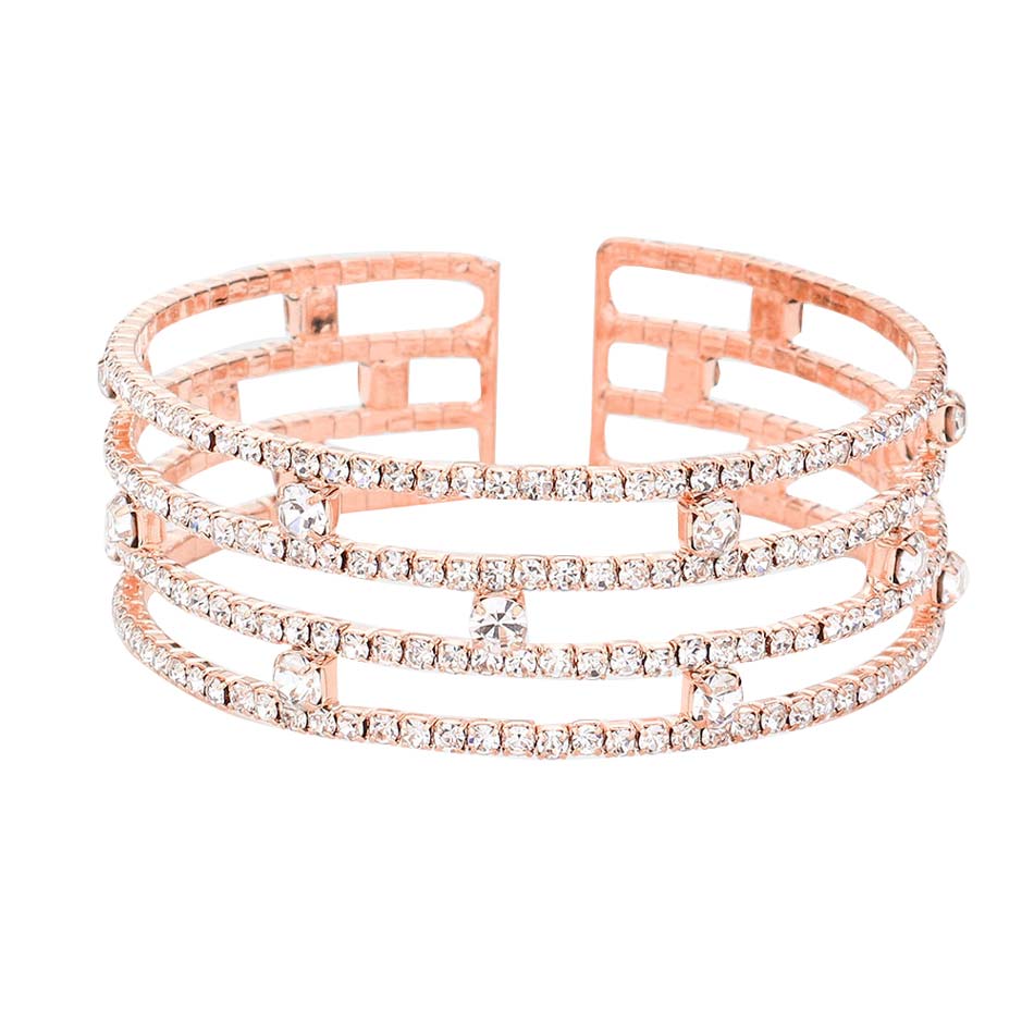 Rose Gold Round Stone Accented Split Cuff Evening Bracelet, get ready with this round stone accented split cuff evening bracelet to receive the best compliments on any special occasion. It looks so pretty, bright, and elegant on any special occasion. Awesome gift for anniversaries, Valentine’s Day, or any special occasion.