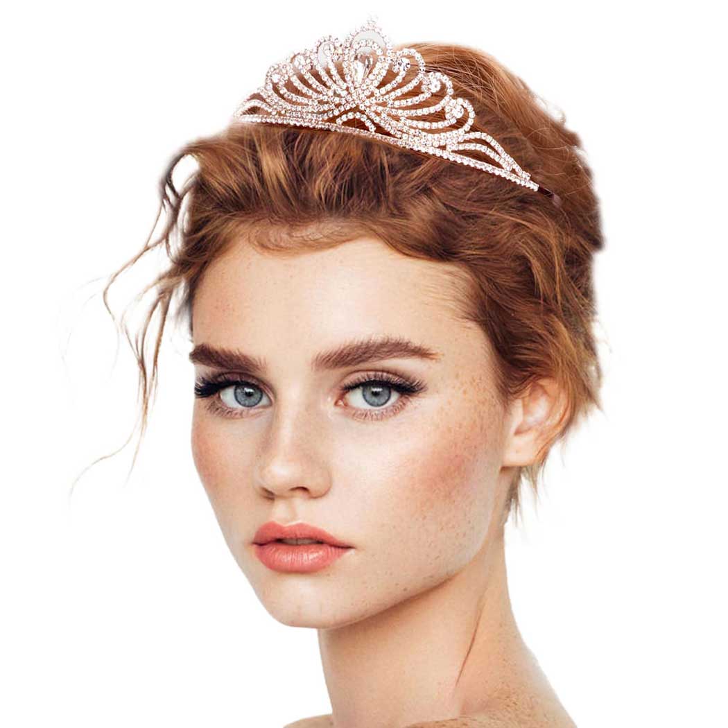 Rose Gold Teardrop Centered Princess Tiara, this tiara features precious and an artistic design. Perfect for adding just the right amount of shimmer & shine, will add a touch of class, beauty and style to your special events. Suitable for Wedding, Engagement, Prom, Dinner Party, Birthday Party, Any Occasion You Want to Be More Charming.