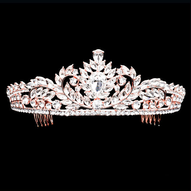 Rose Gold Teardrop Stone Accented Princess Tiara. Elegant and sparkling, this tiara features stones and an artistic design.Perfect for adding just the right amount of shimmer & shine, will add a touch of class, beauty and style to your special events. Makes You More Eye-catching in the Crowd. Suitable for Wedding, Engagement, Prom, Dinner Party, Birthday Party, Any Occasion You Want to Be More Charming.
