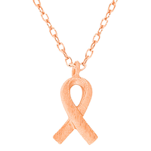 Rose Gold Textured Matte Metal Pink Ribbon Pendant Necklace. Beautifully crafted design adds a gorgeous glow to any outfit. Jewelry that fits your lifestyle! Perfect Birthday Gift, Anniversary Gift, Mother's Day Gift, Anniversary Gift, Graduation Gift, Prom Jewelry, Just Because Gift, Thank you Gift.